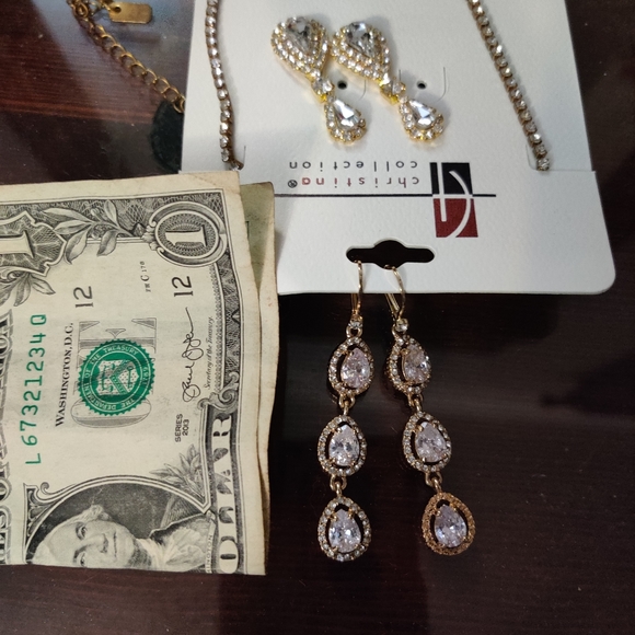 Wedding earrings Gold Crystal - Picture 4 of 4